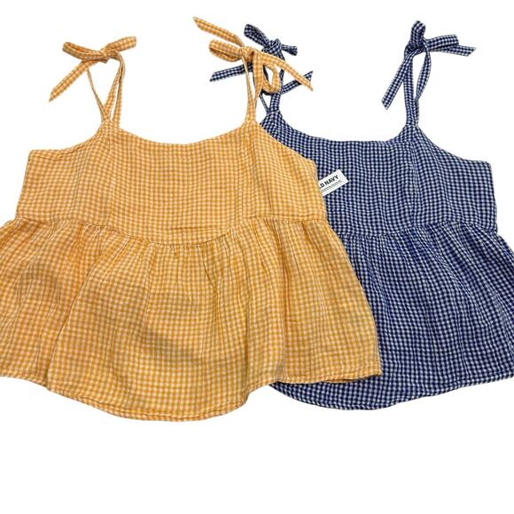 Old Navy‎ Gingham Tank Tops Women’s Sz L 2 Blue Orange Milkmaid Cottagecore - Picture 1 of 10